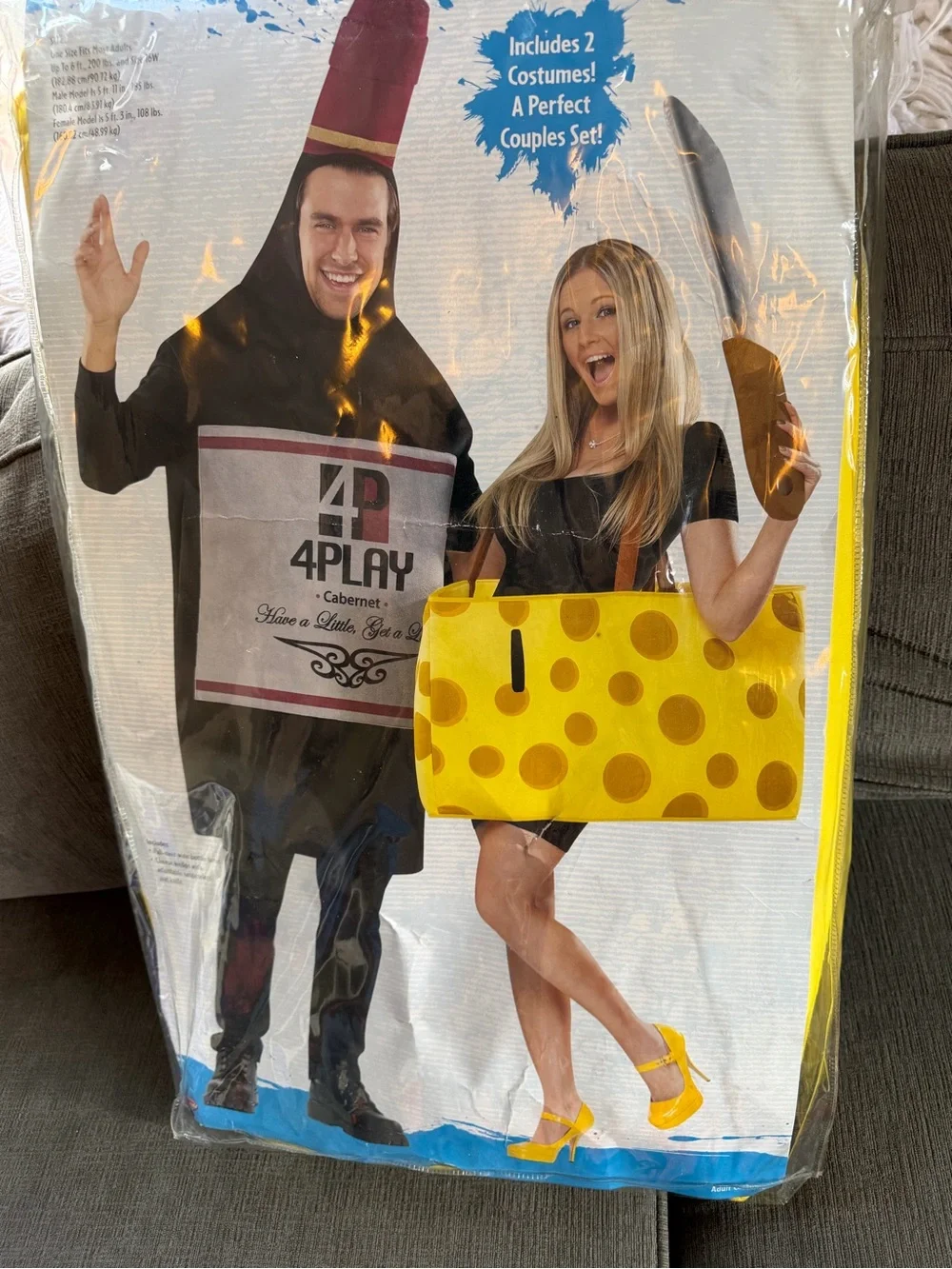Wine Bottle & Yellow Cheese Couples Costume Set